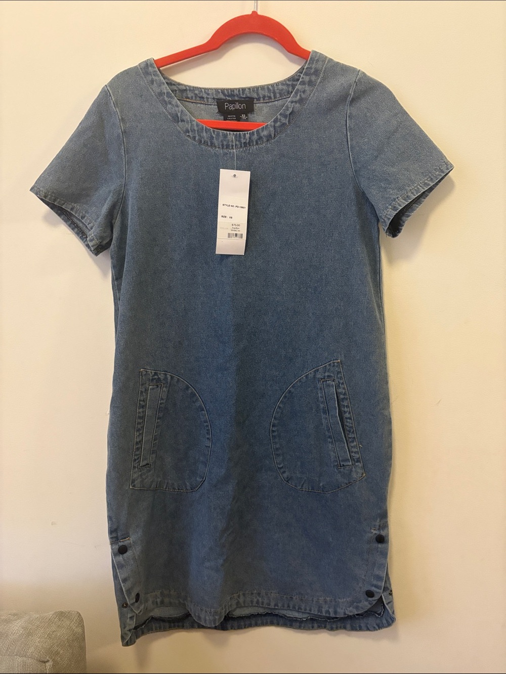 Papillon Blanc Blue Denim Short-Sleeve Mini Shift Dress